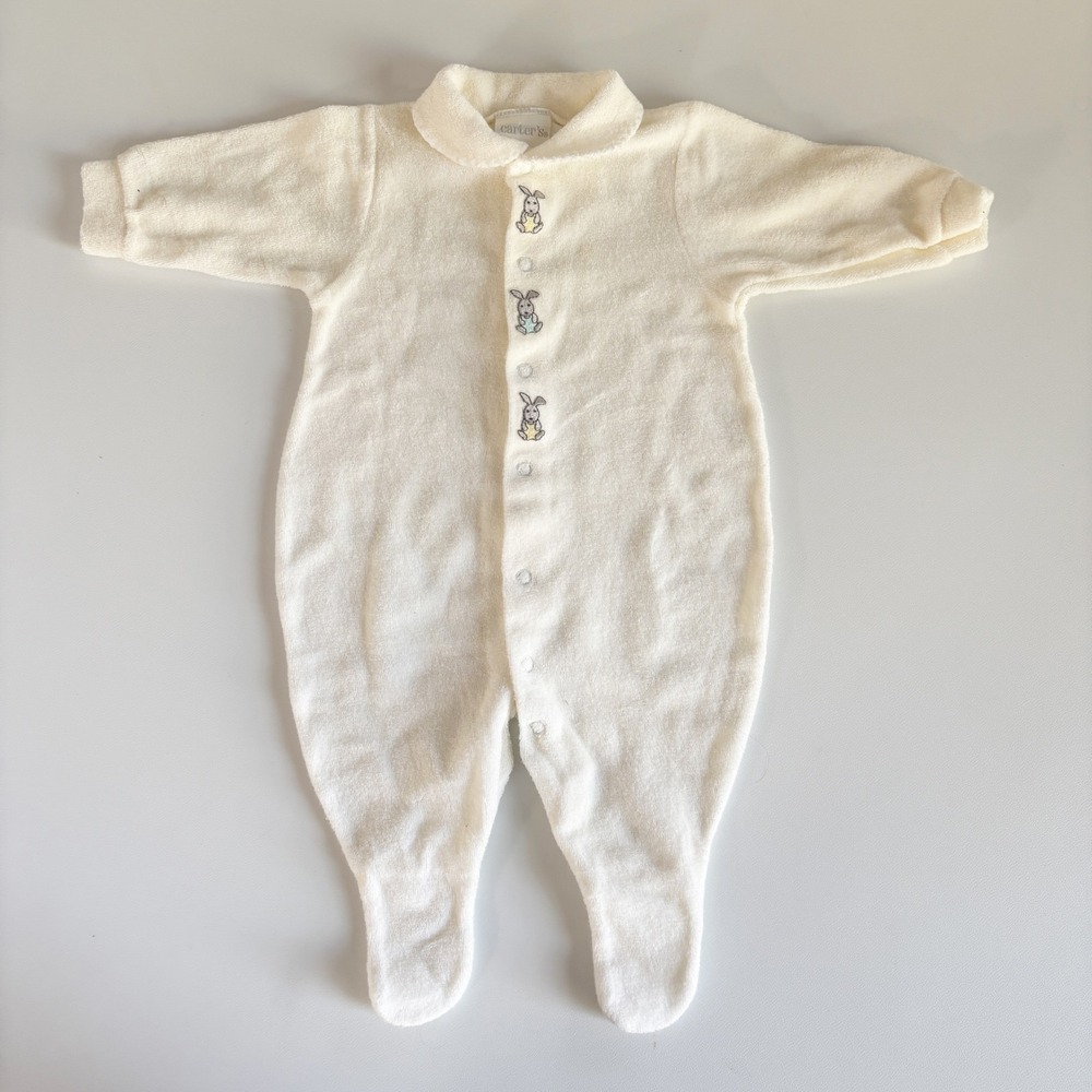 Carter's Baby Cream Terry‎ Cloth Bunny Embroidered Vintage Classic Sleeper 0-3M